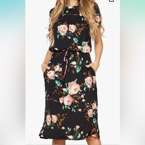 Simier Fariry Womens Hide Belly Work Casual Midi Dresses with Pockets